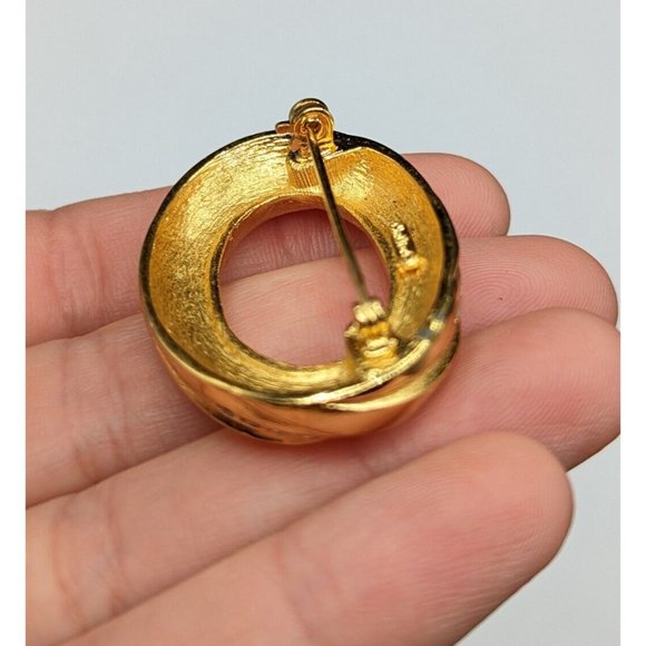 Christian Dior Signed Gold Tone Clear Rhinestone Open Oval Vintage Pin Brooch - Picture 6 of 9